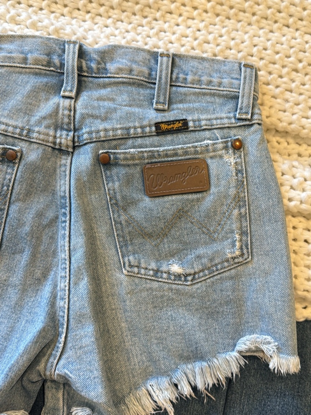 Wrangler Light Blue High-Rise Denim Shorts with Frayed Hem